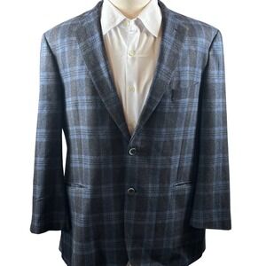 Allen Edmonds Mens Blazer 44R Blue Gray Plaid Wool 2 Button USA Timeless Luxury